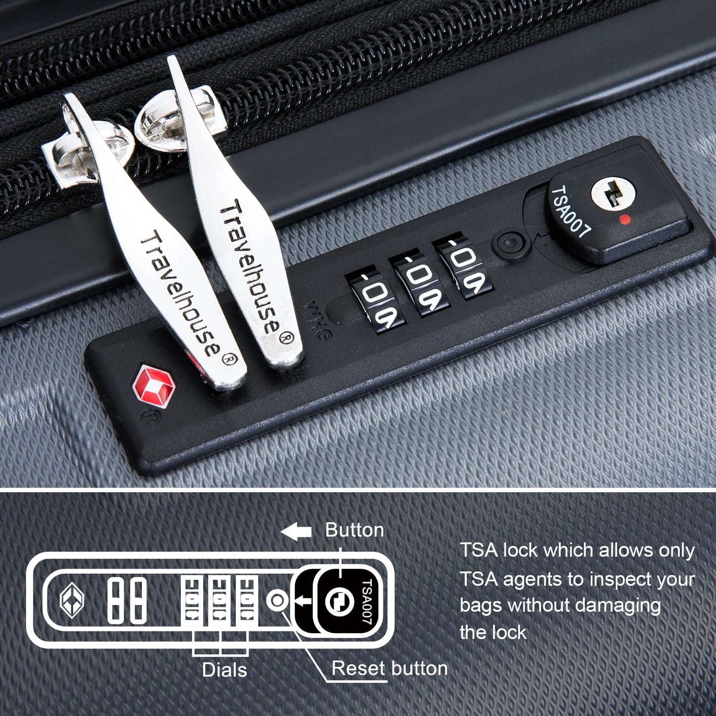 Travelhouse 3 Piece Luggage Set Expandable Hardshell Lightweight Suitcase with TSA Lock Spinner Wheels 20in24in28in.(Gray)