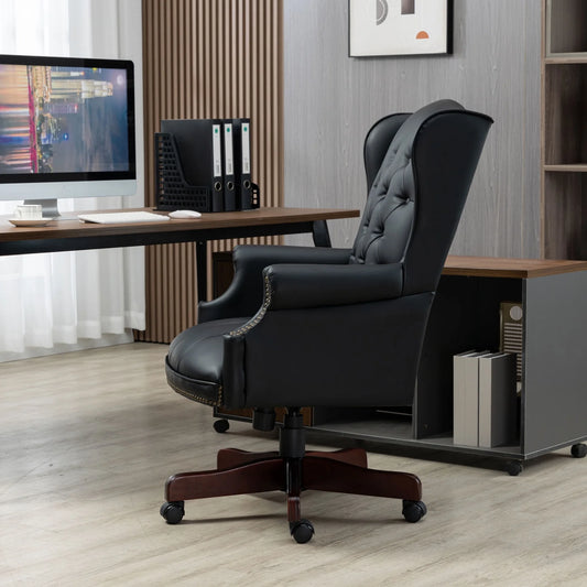 360° Rotating Office Chair,High Back Reclining Comfortable Desk Chair,Thick Padded Seat & Backrest,Ergonomic PU Leather Desk Chair with Smooth Glide Caster Wheels for Home Office,Black