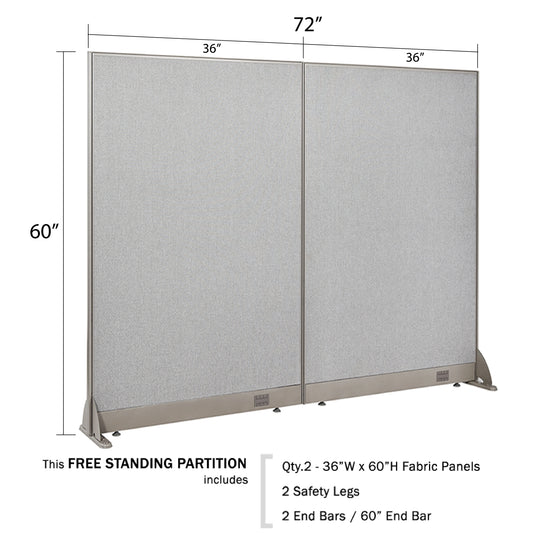 GOF Freestanding Office Partition-Straight Run w/Safety Legs (72"W x 60"H) Room Divider, Privacy Screen, Workstation Cubicle