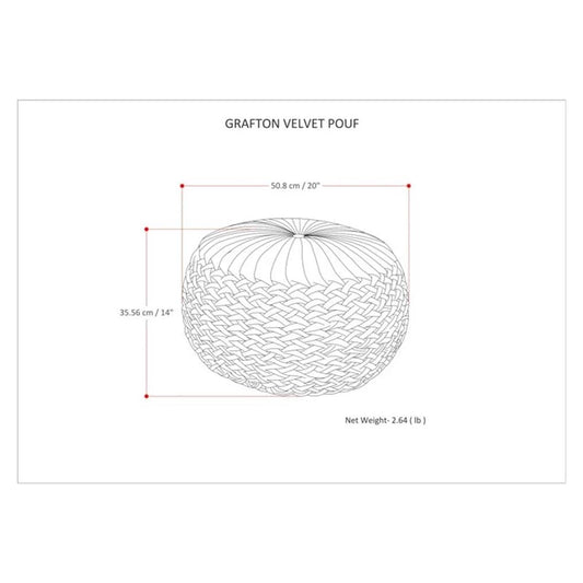 Pemberly Row Round Pouf in Teal Green Velvet Fabric with Woven Details