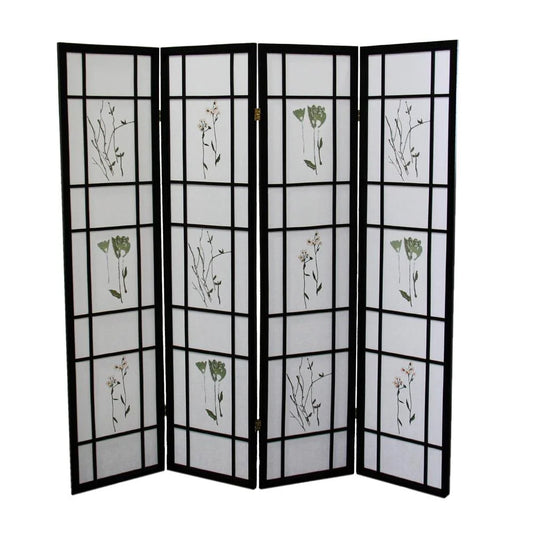 4 Panel Floral Shoji Screen, Room Divider