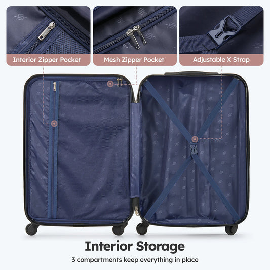 3 Piece Luggage Sets Hard Shell Suitcase Set with Spinner Wheels for Travel Trips Business 20" 24" 28", Rose Gold