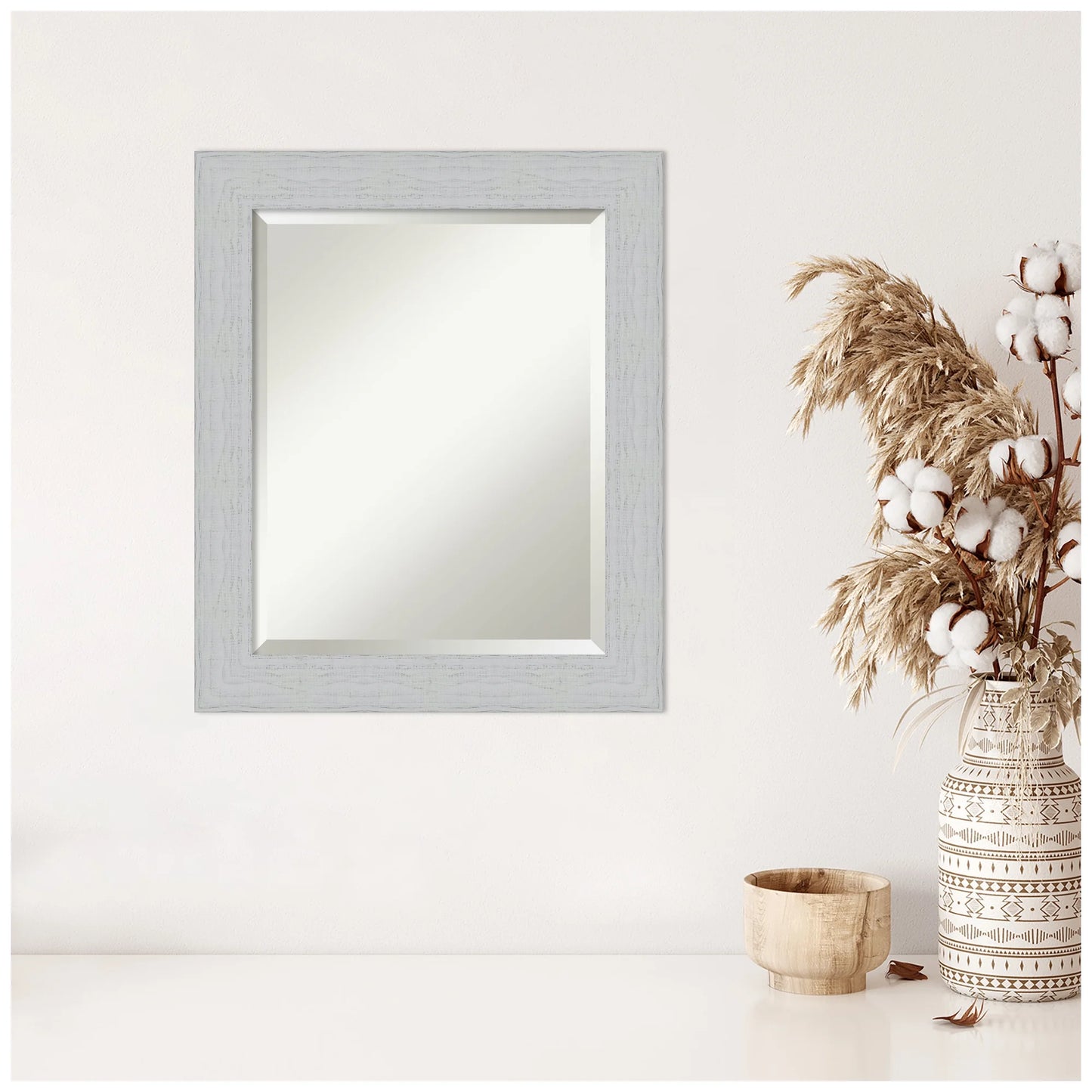 Amanti Art Shiplap White Beveled Wood Wall Mirror 24.25 x 20.25 in.
