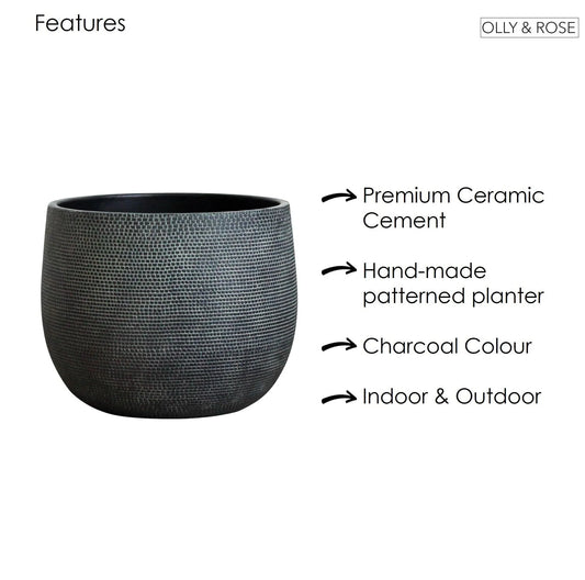 Barcelona Ceramic Plant Pot Large 10 inch - Black Flower Pots - Indoor & Outdoor Planters