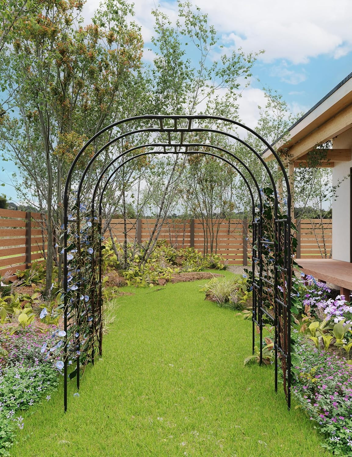 Garvee Garden Arch Trellis for Climbing Plants, Metal Arched Arbor, 3.77*4.92*7.28 Ft, Black