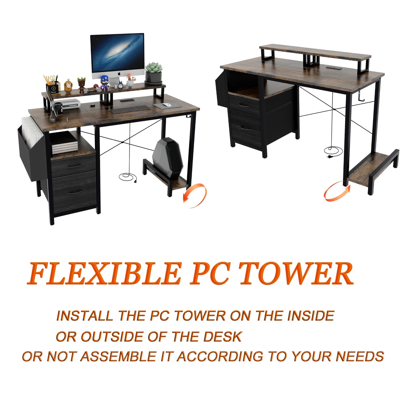 New 47.3" Computer Desk with Power Outlets, Small Home Office Desk with 3 drawers,Side Pocket, Gaming Desk, Modern Study Desk, Laptop Desk, White