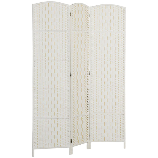 HOMCOM Room Divider, 3 Panel Folding Privacy Screen, 6FT Tall Portable Wicker Weave Partition Wall Divider for Bedroom, Home Office, White