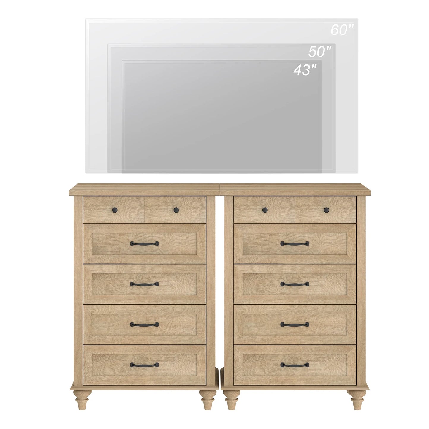 Oak Kids Dresser for Bedroom with 10 Wide Chest of Drawers, Wood Dressers for Living Room, Nursery, Hallway,White