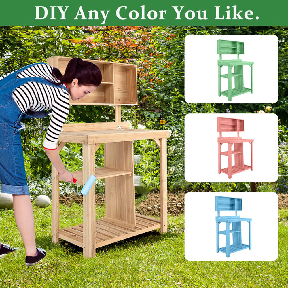 Topcobe Garden Wooden Potting Table Workstation with Storage Shelf, Planters for Outdoor Plants, Raised Planter Box with Legs