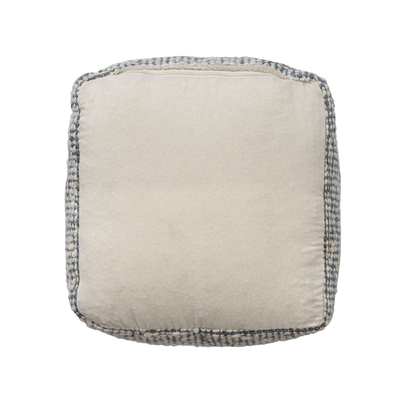 Ox Bay Shiela Square Ivory/Blue Distressed Indoor Pouf Ottoman, 18"H x 18"W