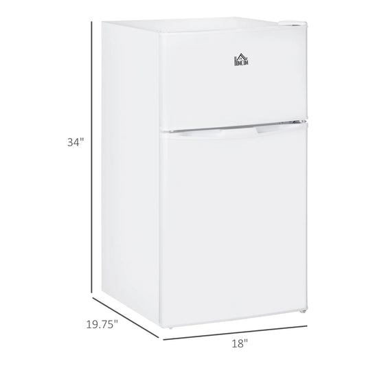 Harper & Bright Designs Double Door Mini Fridge with Freezer, 3.2 Cu.Ft Compact Refrigerator with Adjustable Shelf, Adjustable Thermostat and Reversible Door for Bedroom, Dorm, Home Office, White