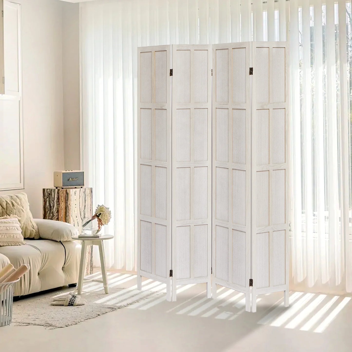 Aletheiawu 4 Panel Room Divider Wall and Folding Privacy ScreensNo Installation RequiredWhite