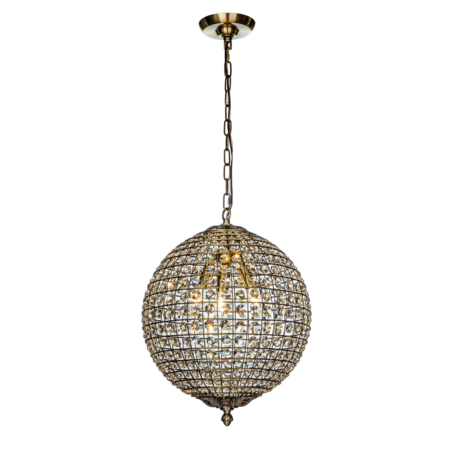 1-Light 12" Retro Antique Gold Crystal Globe Chandelier Small Sphere Pendant Light