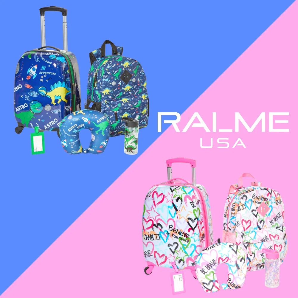 Kids Luggage Girls Suitcase Set Backpack Neck Pillow Water Bottle and Luggage Tag 5 Pc