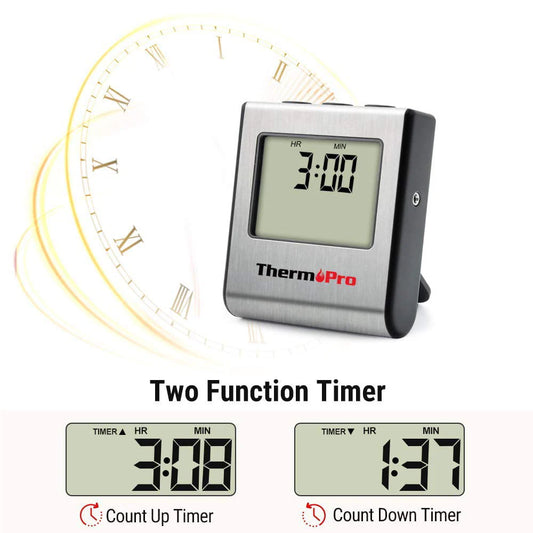 ThermoPro TP-16 Large LCD Cooking Food Meat Thermometer for Smoker Oven Kitchen BBQ Grill Thermometer Clock Timer with Stainless Steel Temperature Prob