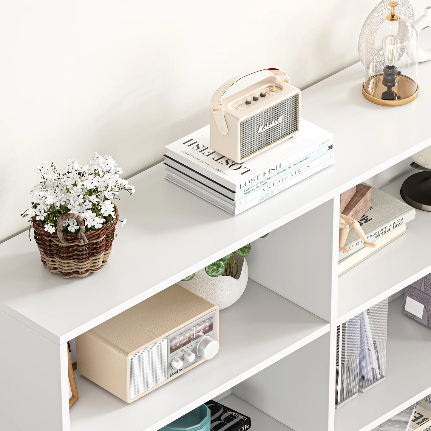 Homfa 74.3° Double Wide 6-Tier Bookcase, Extra Large Wooden Freestanding Display Bookshelf for Home Office Living Room, White