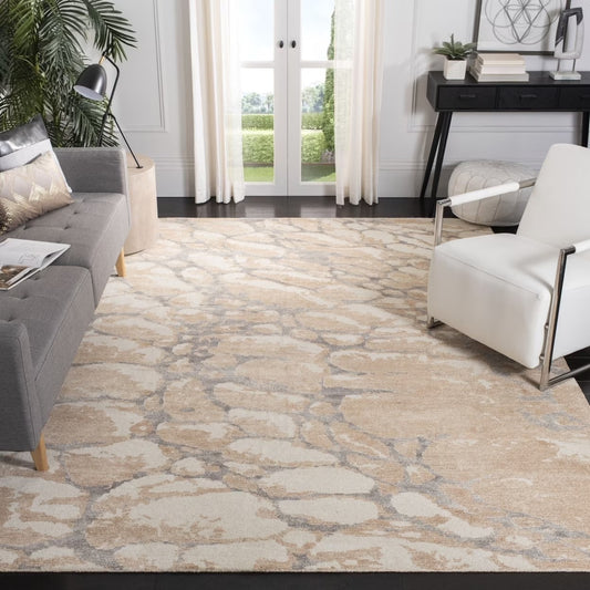 SAFAVIEH Restoration Vintage Conway Abstract Distressed Area Rug, Gold/Ivory, 5' x 8'