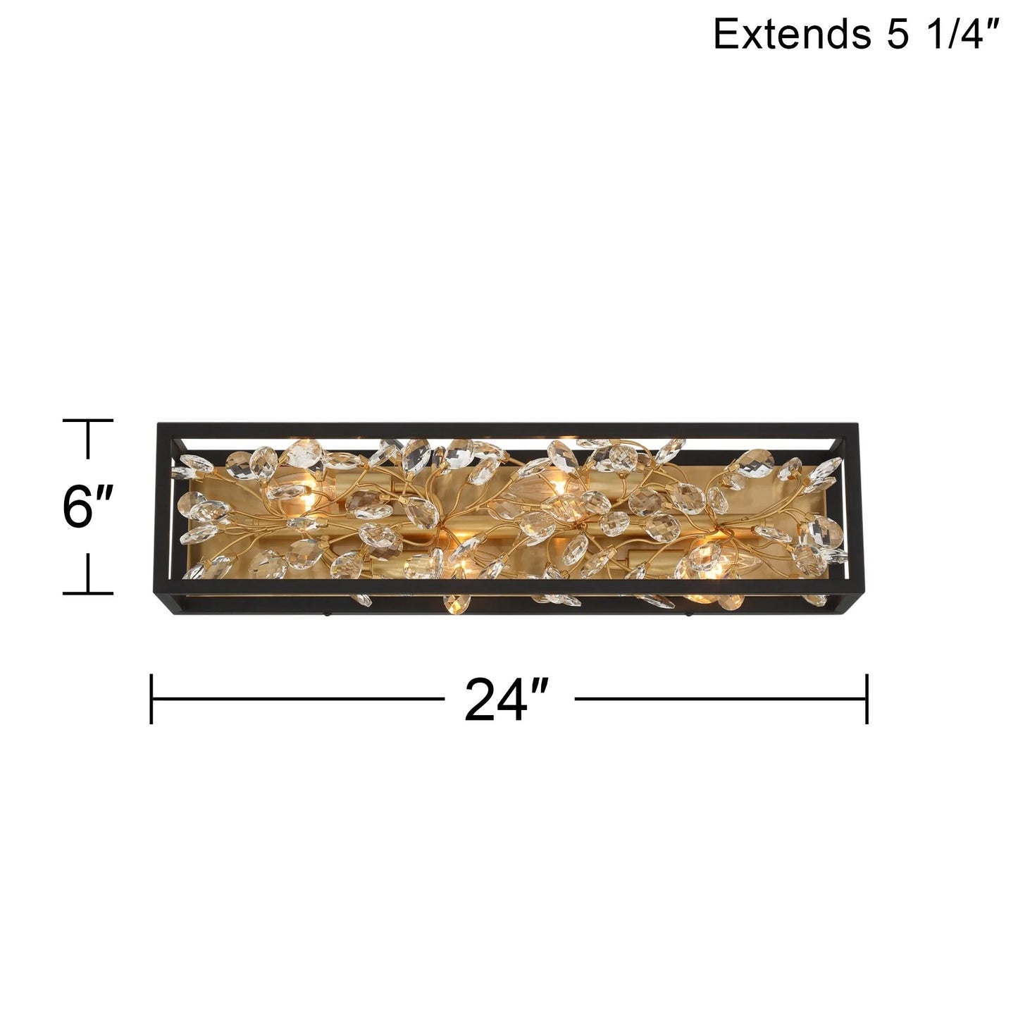Possini Euro Design Modern Wall Lights Set of 2 Black Gold Plated Hardwired 6" 4-Light Fixture Clear Crystal Flower Vine for Bedroom Bathroom Vanity
