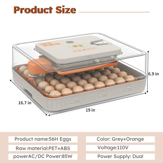 Montary 56 Egg Incubator: Auto Turning, Humidity Control & Water Refill for Chicken/Duck/Goose Eggs w/Candler