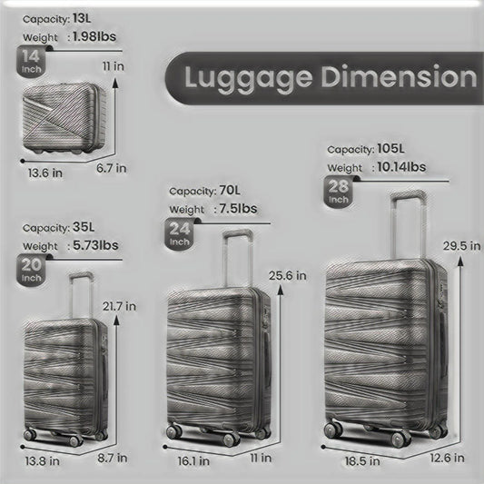 4 Piece Luggage Set Expandable Hardshell Travel Luggage Sets 8 Spinner Wheel Suitcase Wheels TSA Lock Suit Case, PP Lightweight & Durable wheels Upright Suitcase, 14/20/24/28 Inch