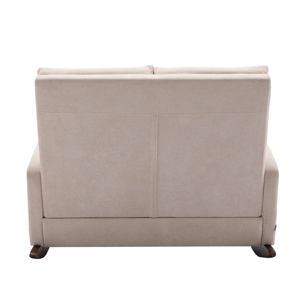 Modern Double Rocking Chair, Upholstered Oversized Glider Rocker for Baby Nursery and Kids, Loveseat Accent Armchair with High Back and Side Pocket, Extra Wide Lounge Chair for Living Room, Beige