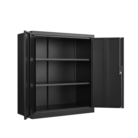 Tcbosik Metal Storage Cabinet with Lock, Home Office Cabinet with Adjustable Shelves and 2 Doors, Small Cabinet for Garage, Shop, Gym, Black