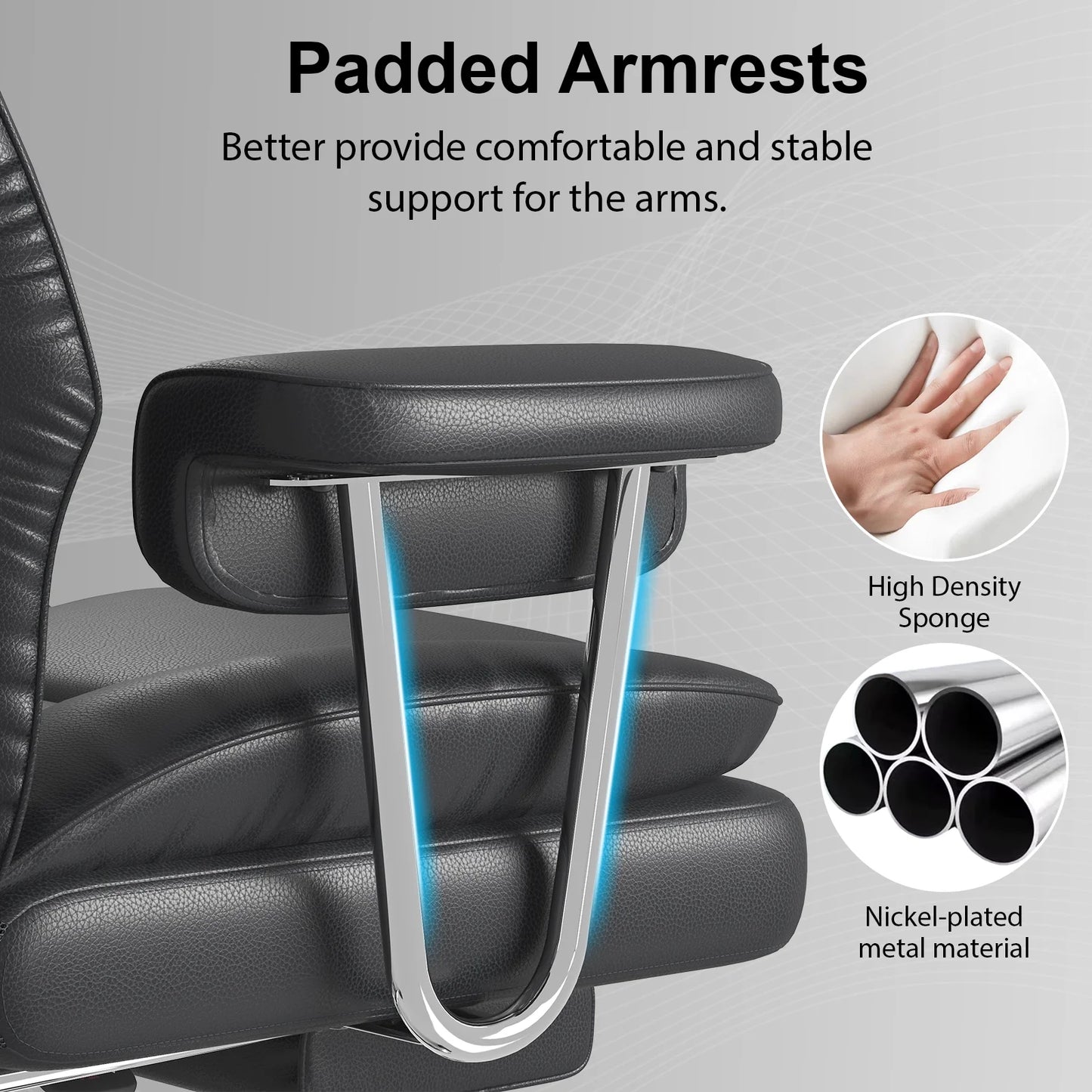 E-Motie Leather Home Office Chair, High Back Ergonomic Chair with Footrest, 500lb, Black