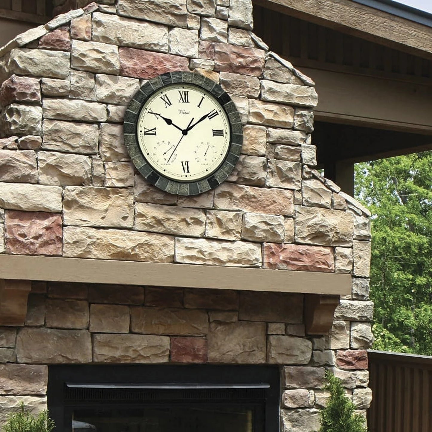 Swim Central 15" Battery Operated Faux Stone Large Print Roman Numeral Outdoor Clock with