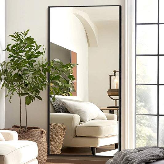MAYEERTY 76"x35" Rectangle Oversized Full Length Mirror Floor Mirror with Bracket, Aluminium Alloy Framed, Black
