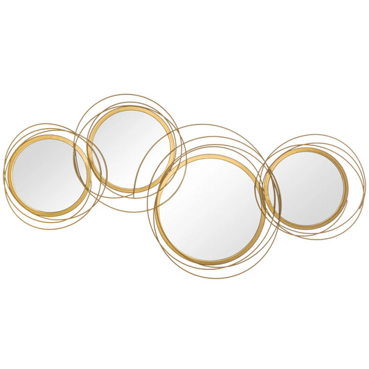 HOMCOM Metal Wall Art 42.25" in Round Wall Mirror, Gold