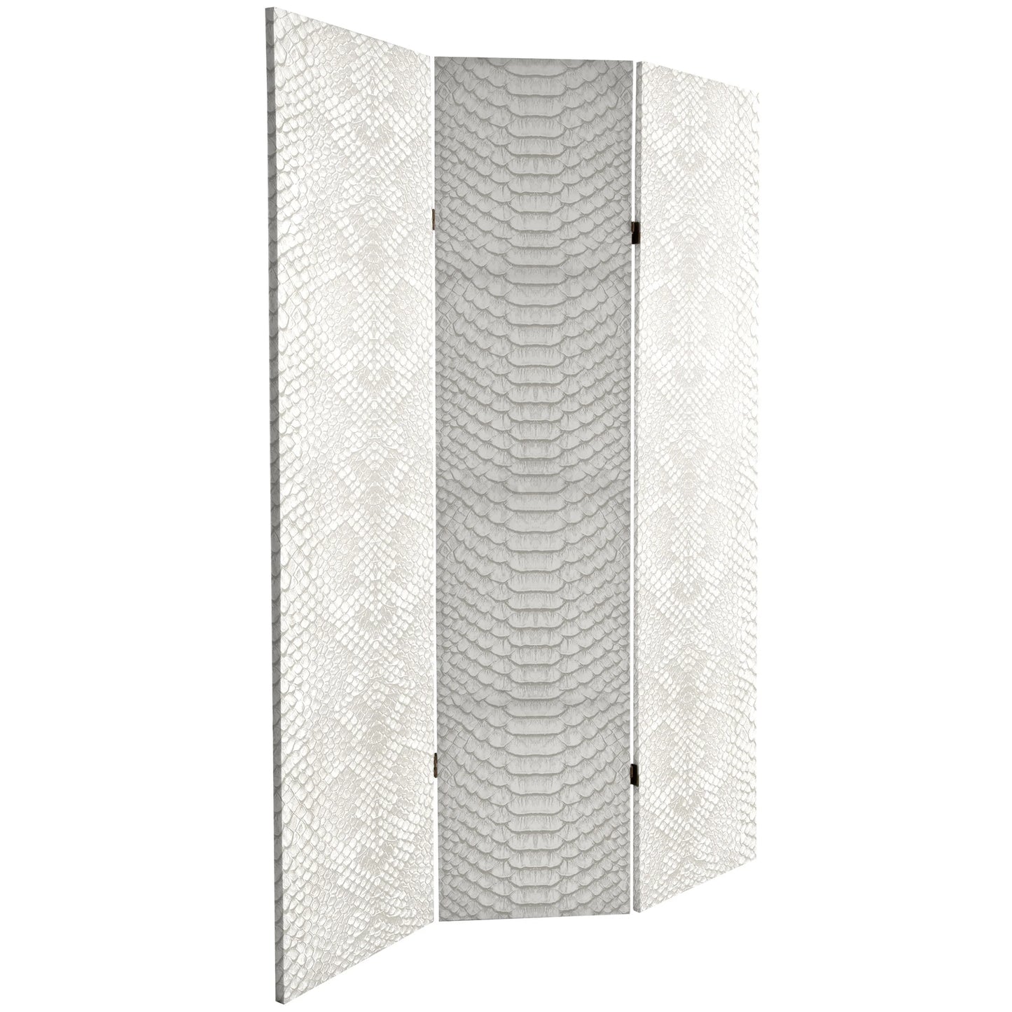 Oriental Furniture 6 ft. Tall White Snake Print Canvas Room Divider - 3 Panel