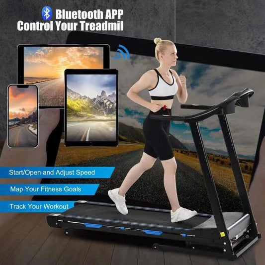 3.5HP Folding Treadmill With Auto 15% Incline Bluetooth MP3 17" Wide 7-Layers Shock-absorbing Belt 9MPH Connect FitShow APP Running Walking Jogging Exercise Machine For Home Office,Max Weight 300lb