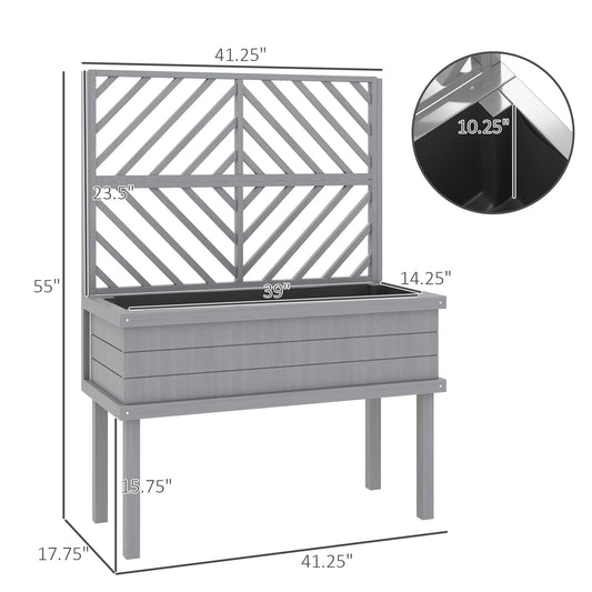 GHooa Raised Garden Bed with Trellis for Climbing Plants 41.25" W x 17.75" D x 55" H-Gray