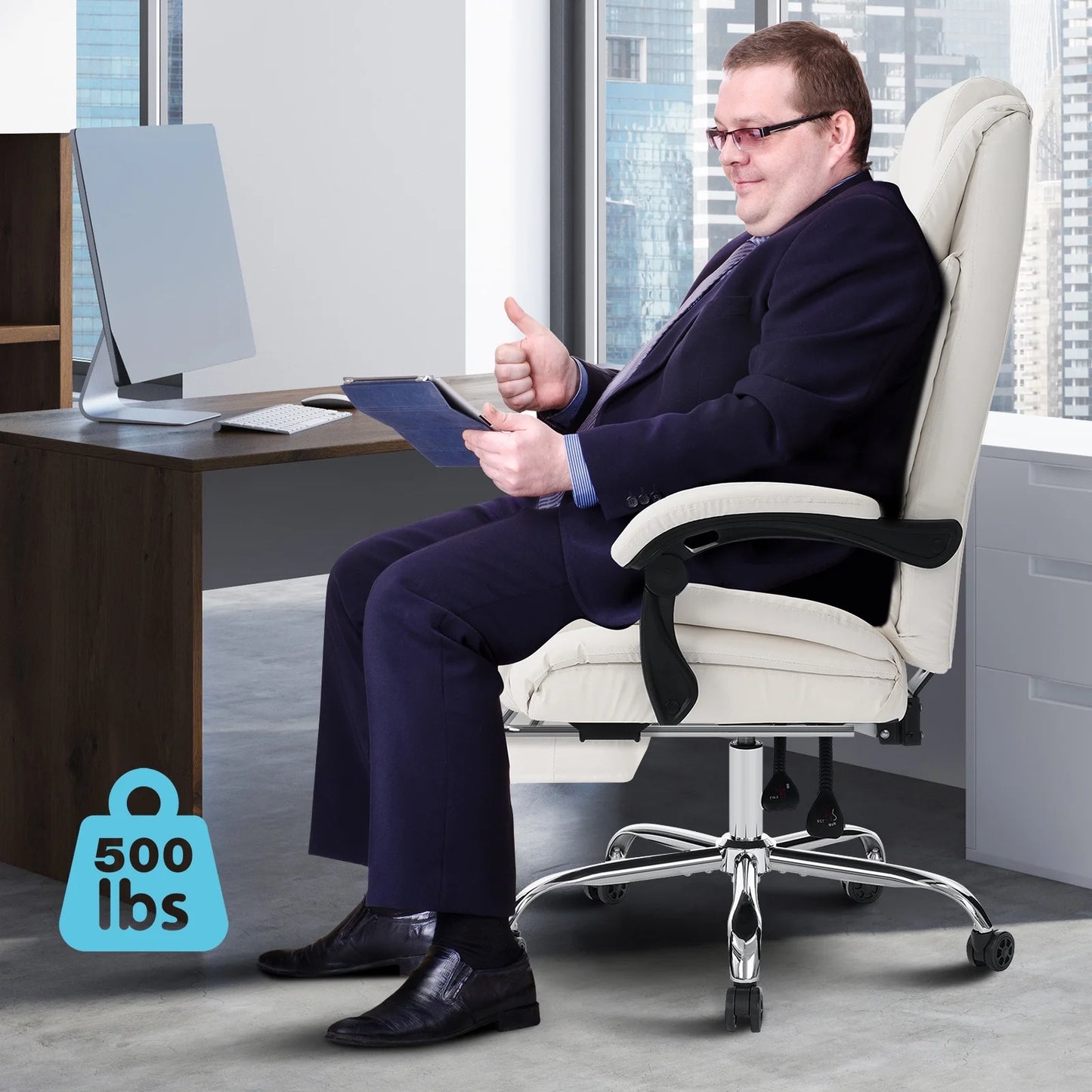 Hoffree Executive Office Chair Big and Tall Office Chair with Footrest Reclining Leather Chair High Back Ergonomic Computer Desk Chair with Lumbar Back Support for Home Office 500lbs, Black