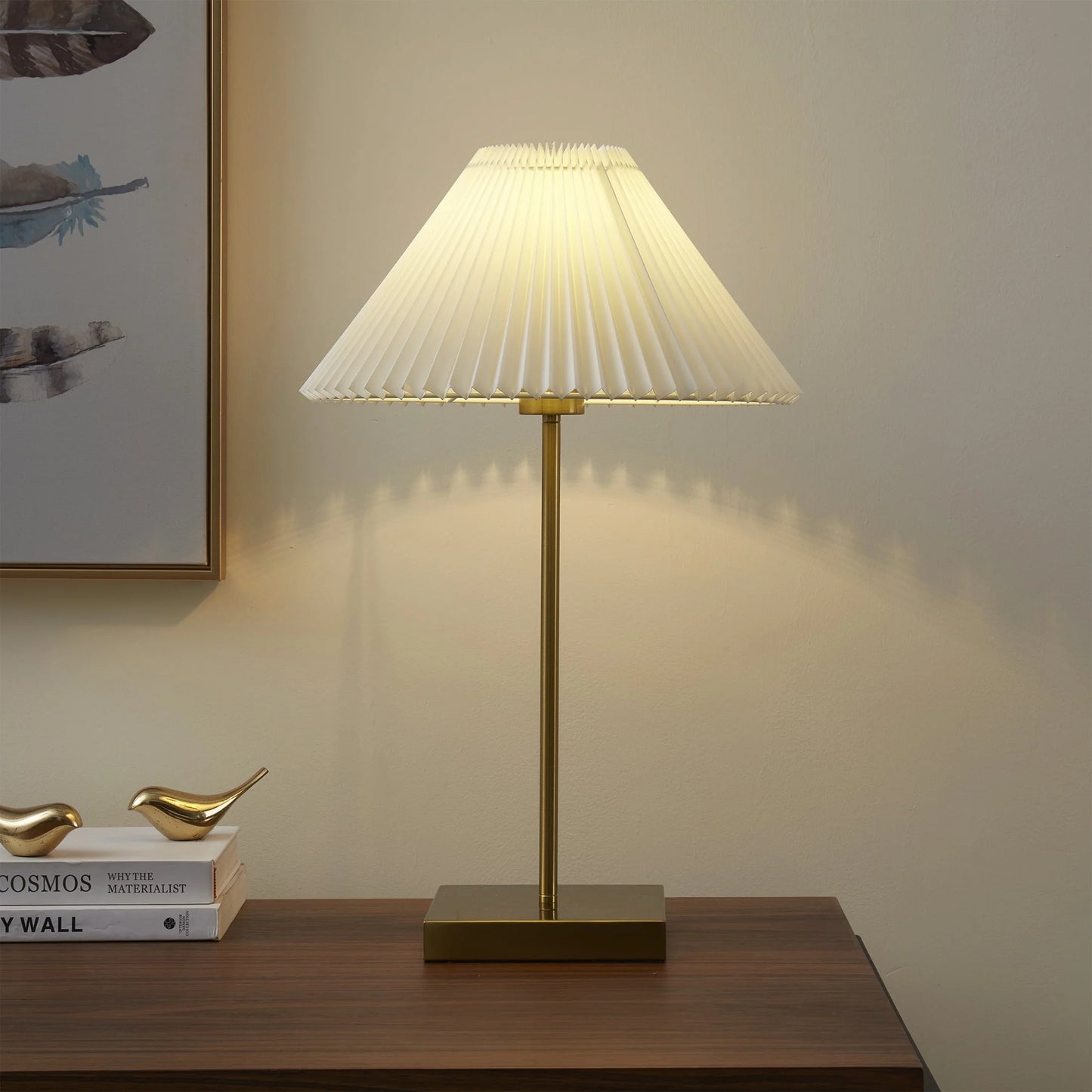 Home Decor Collection Brass Table Lamp with Pleated Shade, 21"H