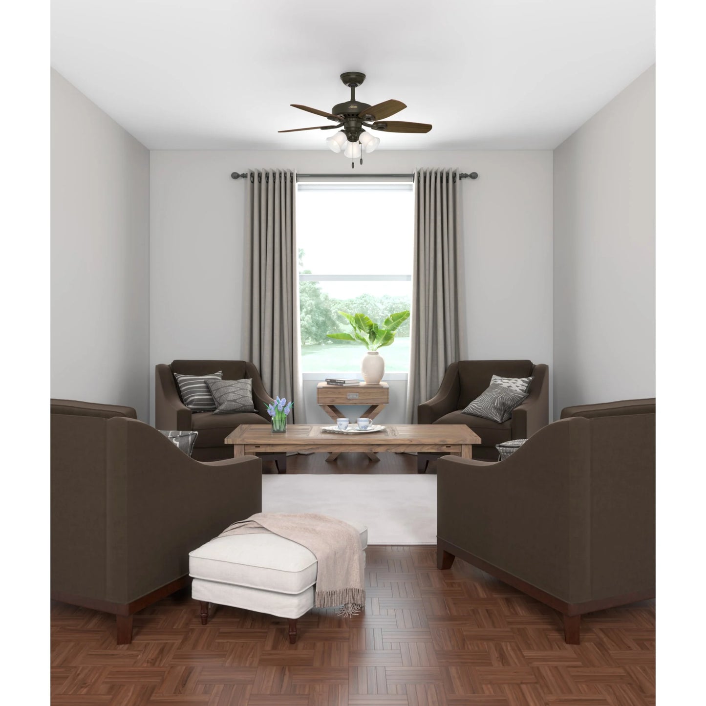Hunter - Builder Indoor Ceiling Fan With Light, 42-inch, Snow White, Traditional-style, 3-speed WhisperWind Motor, 52105, for living rooms, bedrooms, home offices, kitchens