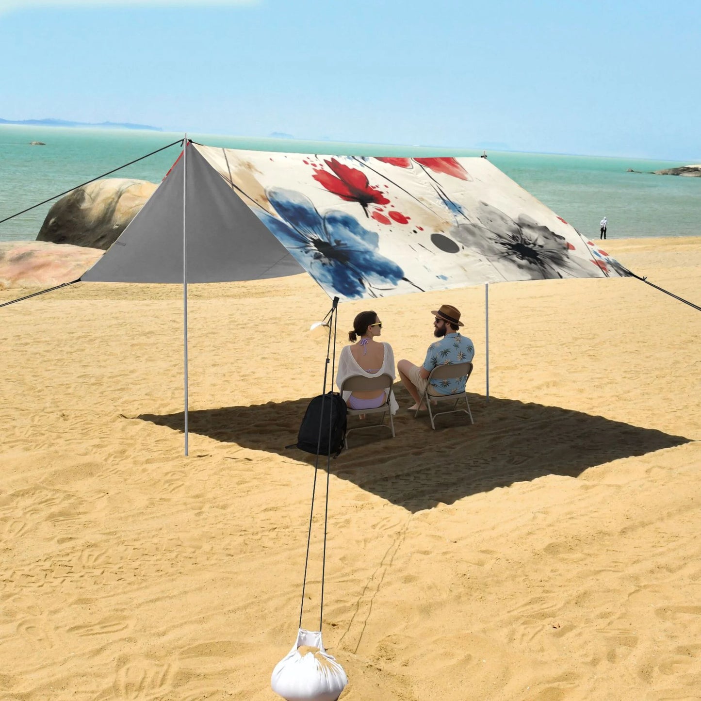 Beach Tent Beach Canopy 9.2x10.5Ft Beach Tent Sun Shelter Outdoor Canopy with Carry Bag for Camping, Backyard and Picnics Blue and Red Flowers