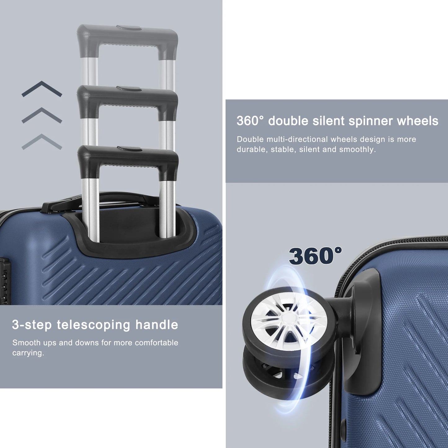 Sunbee 3 Piece Luggage Sets Hard Shell Suitcase Set with TSA Lock Durable Spinner Wheels
