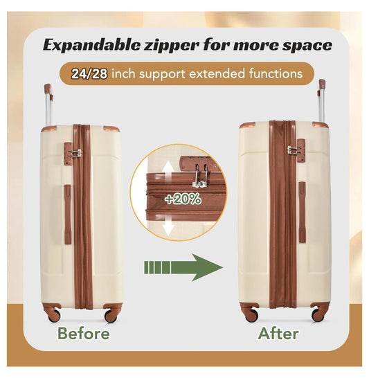 28 Inch Checked-Large Luggage with Wheels Aluminum Alloy Corner Hard Shell Suitcase TSA Luggage Suitcases for Travel Woman Men(White Brown) White Brown 28IN