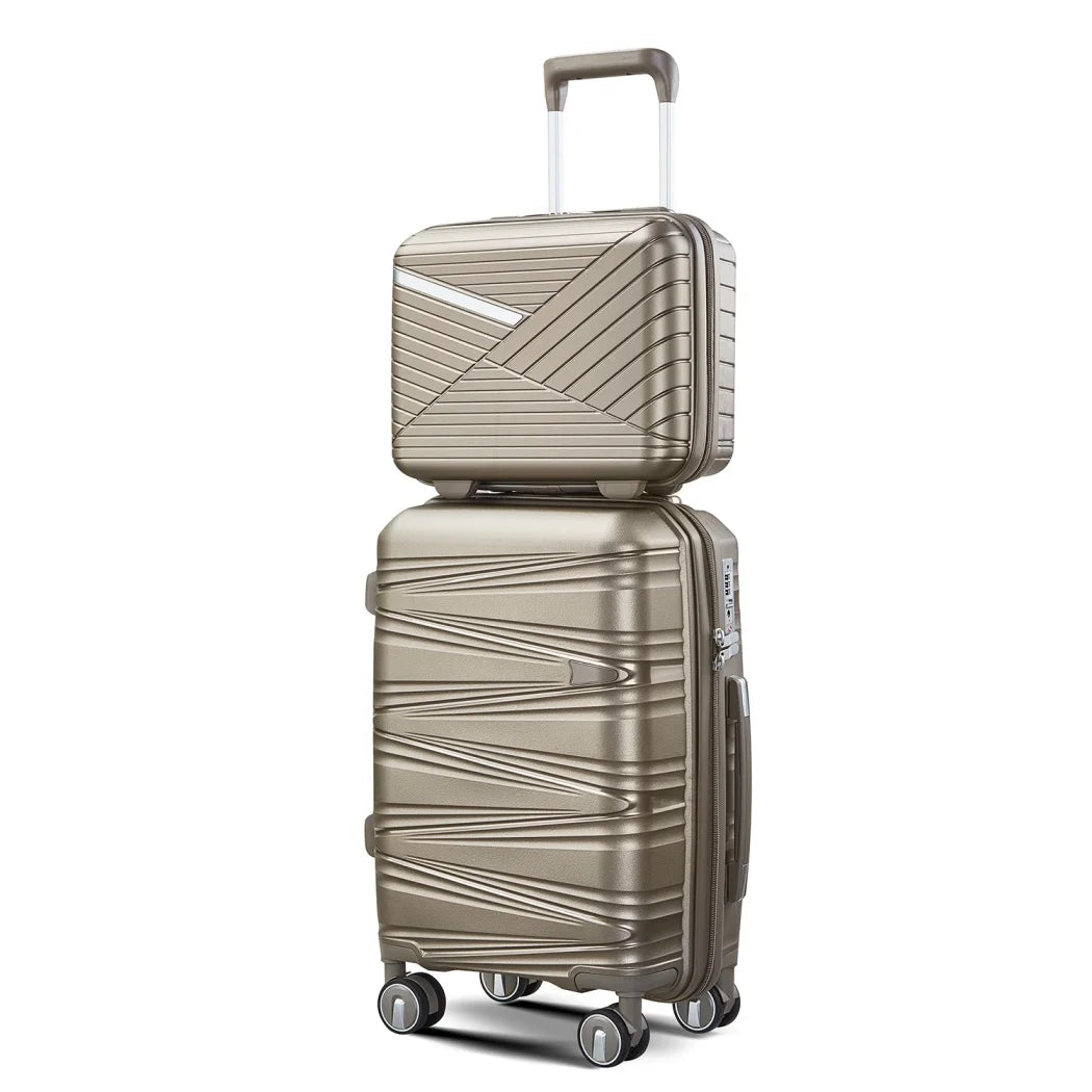4 Piece Luggage Set, 14"/20''/24/''28'' Expandable Lightweight Suitcase with Noise-free Double Spinner Wheels & TSA Lock, Polypropylene Hardshell Storage Case for Travel Vacation, Champagne
