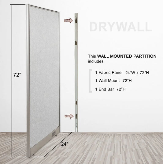 GOF Wall Mounted Office Partition (24”W x 72”H) Privacy Screen, Room Divider, Commercial-Grade Fabric Panels