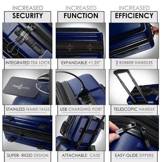 Virtu 4 Piece Hardshell Exapandable Luggage Set, Spinner Luggage Suitcase Set, Navy Blue