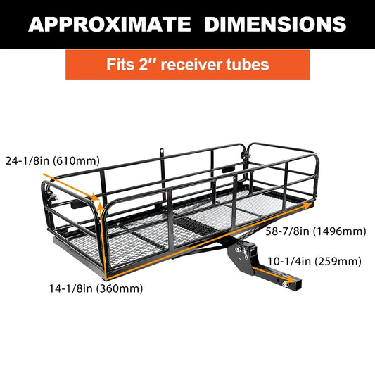 Kojem 500 Lbs Hitch Mount Cargo Carrier 60" x 24" x 14" Folding Cargo Rack Rear Luggage Basket Fits 2" Receiver for Car SUV Camping Traveling