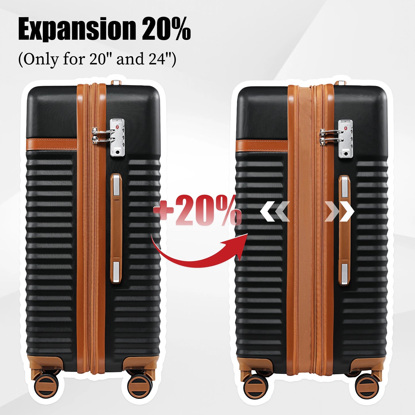 Joyway - 5-Piece Luggage Sets ABS Hardside Spinner Luggage -(Expandable Suitcase20"24")28-in Checked Luggage-Black