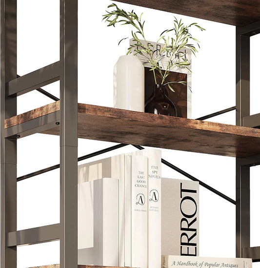 IRONCK 5 Tier Bookshelves and Bookcases, Industrial Shelf for Home Office Decor, Vintage Brown
