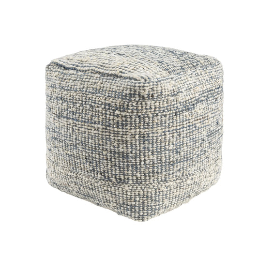Ox Bay Shiela Square Ivory/Blue Distressed Indoor Pouf Ottoman, 18"H x 18"W