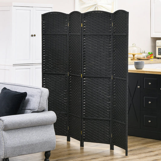 Privacy Screen HOMCOM Room Divider, 4 Panel Folding Privacy Screen, 5.6' Tall Freestanding Partition for Home Office, Bedroom, Black,Outdoor Privacy Screen