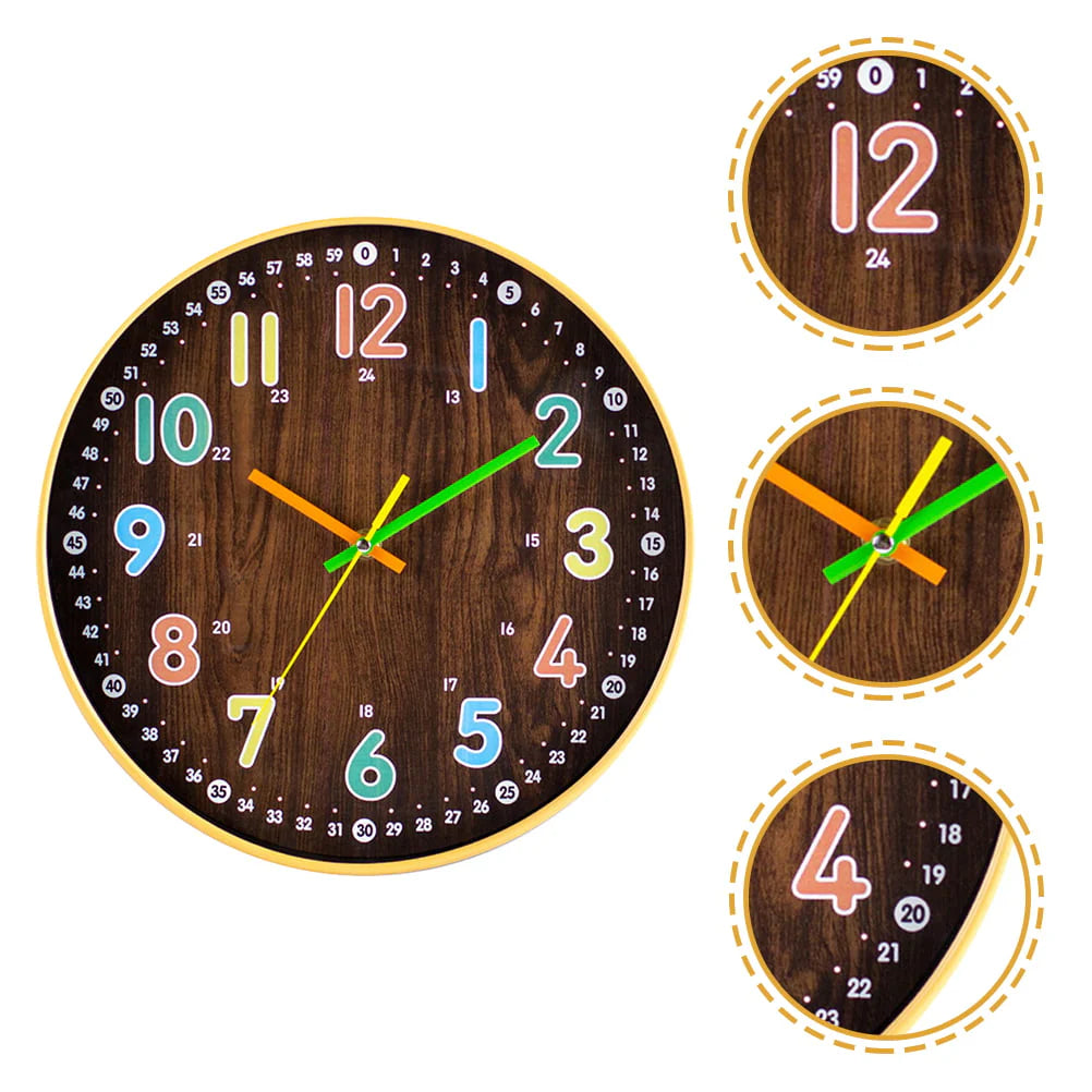 HOMEMAXS Kids Bedroom Wall Clock Simple Mute Wooden Clock Round Wall Decor Precise Wall Clock