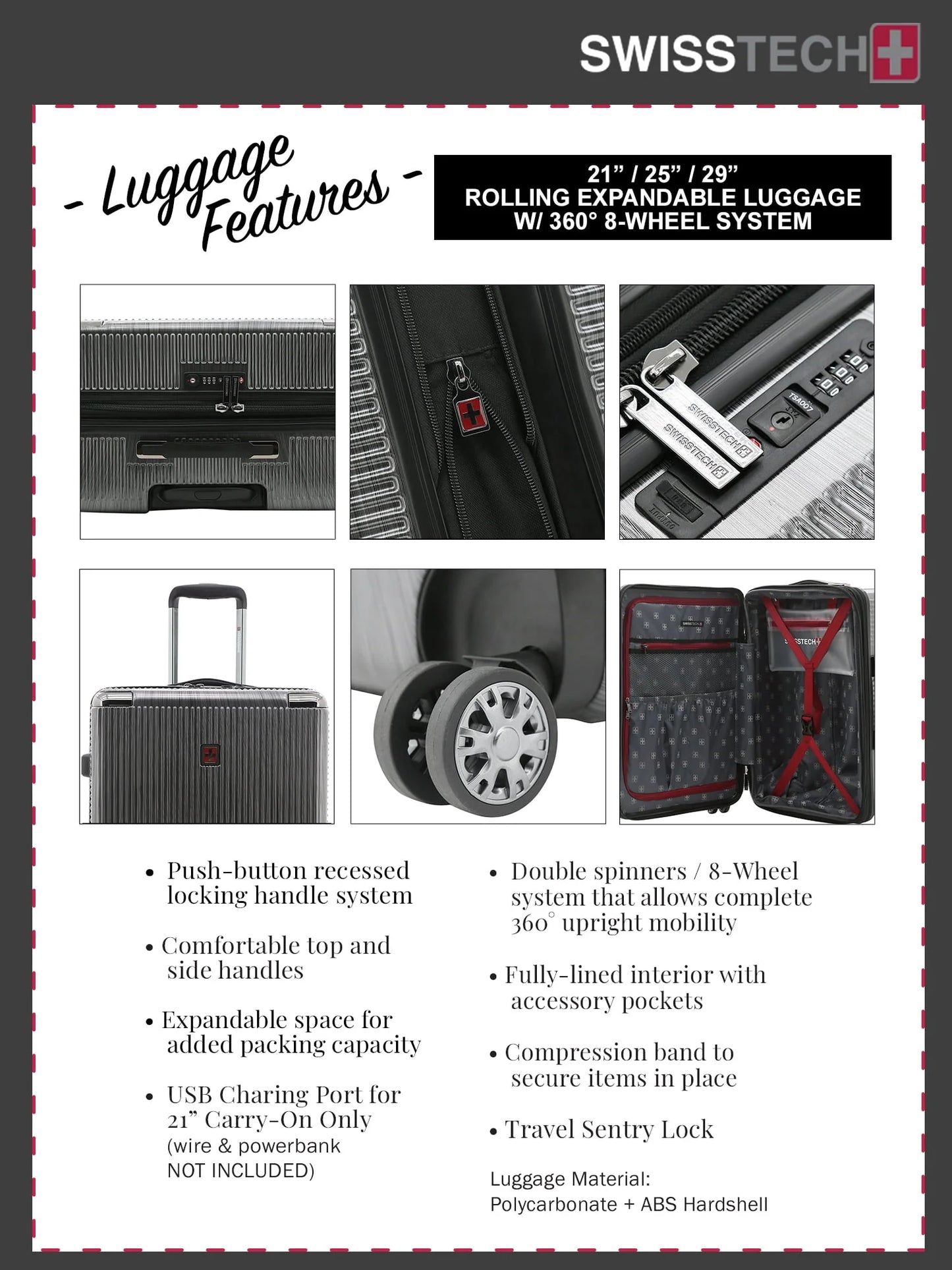 Swiss Tech Excursion 29" Hard side Rolling Upright Luggage - Charcoal