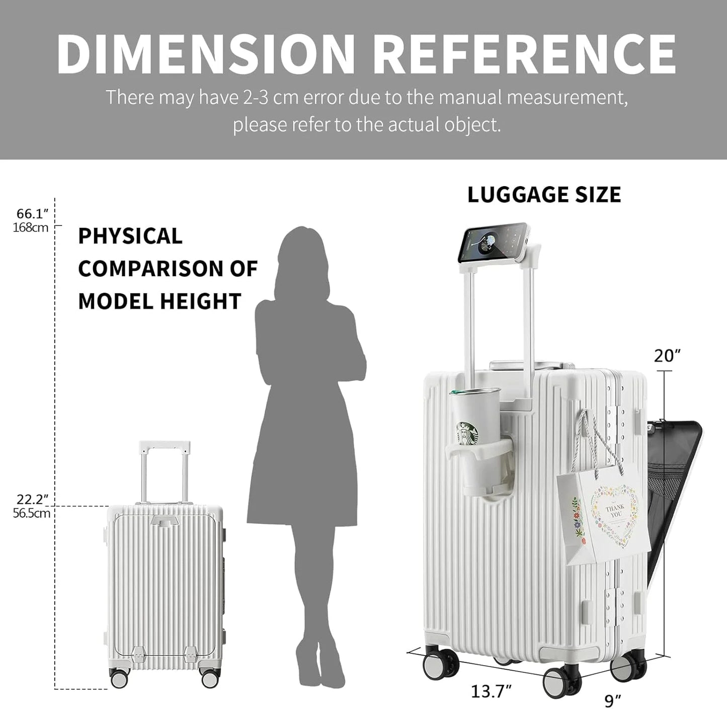 Carry-On Luggage with USB Charging Port, Front Compartment, TSA Lock, Airline Approved Carry On Hardside Suitcase with Spinner Wheels (Grey, 20inch)